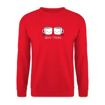 Bes-teas – Kawaii Friendship Tea Pun - Unisex Sweatshirt - red - Front - Alina (178cm) & Michal (187cm)