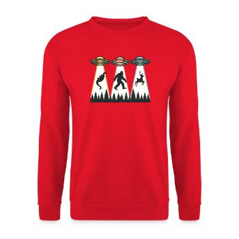 Alien Abduction Bigfoot Loch Ness Funny UFO - Unisex Sweatshirt - red - Front - Alina (178cm) & Michal (187cm)