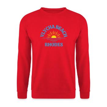 Rhodes Sunrise Beach Logo - Unisex Sweatshirt - red - Front - Alina (178cm) & Michal (187cm)