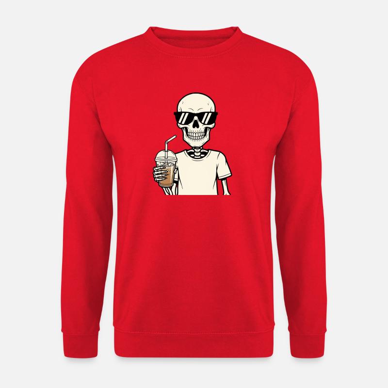 Eiskaffee Skelett Sonnenbrille Kaffeejunkie - Unisex Pullover - Rot