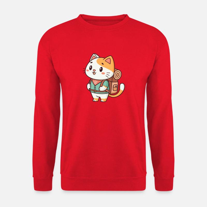 Rucksackabenteuer-Katze - Unisex Pullover - Rot