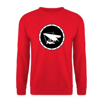 Minimalistisches Ring-Delta-Flügelabzeichen - Unisex Pullover - Rot - Vorne - Alina (178cm) & Michal (187cm)