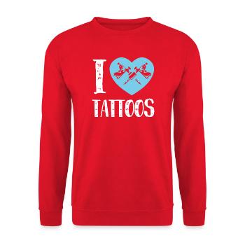 I Love Tattoos Blue Heart Ink Artist Design - Unisex Pullover - Rot - Vorne - Alina (178cm) & Michal (187cm)