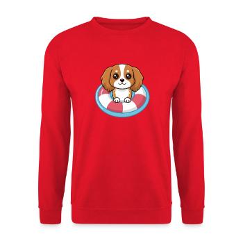 Adorable puppy in pool buoy - Unisex Sweatshirt - red - Front - Alina (178cm) & Michal (187cm)