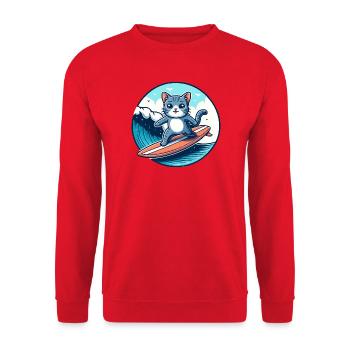Cat surfers on the wave - Unisex Sweatshirt - red - Front - Alina (178cm) & Michal (187cm)