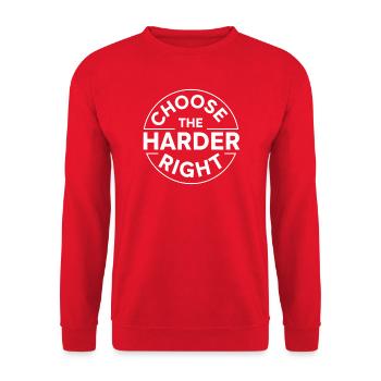 Wähle den schwierigeren richtigen stoischen Weg - Unisex Pullover - Rot - Vorne - Alina (178cm) & Michal (187cm)