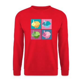 Kaninchen Pop-Art Farbblock-Set - Unisex Pullover - Rot - Vorne - Alina (178cm) & Michal (187cm)