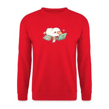 Cute Duck Chilling With Laptop And Potato Chips - Unisex Sweatshirt - red - Front - Alina (178cm) & Michal (187cm)