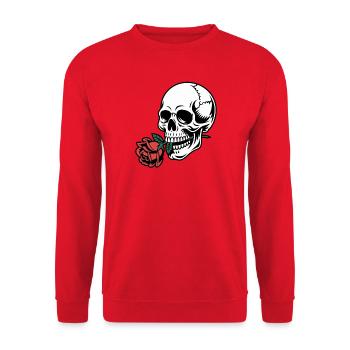 Rockabilly Skull – Rose Statement Gothic Love - Unisex Sweatshirt - red - Front - Alina (178cm) & Michal (187cm)