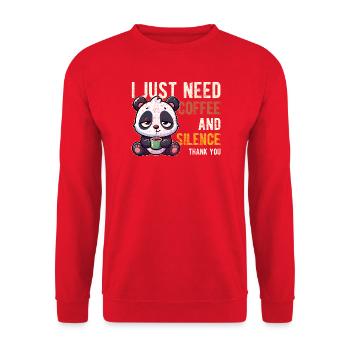 Ich brauche nur Kaffee und Panda zum Schweigen Lustig - Unisex Pullover - Rot - Vorne - Alina (178cm) & Michal (187cm)