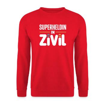Superheldin In Zivil Superhero Superhelden Kostüm - Unisex Pullover - Rot - Vorne - Alina (178cm) & Michal (187cm)