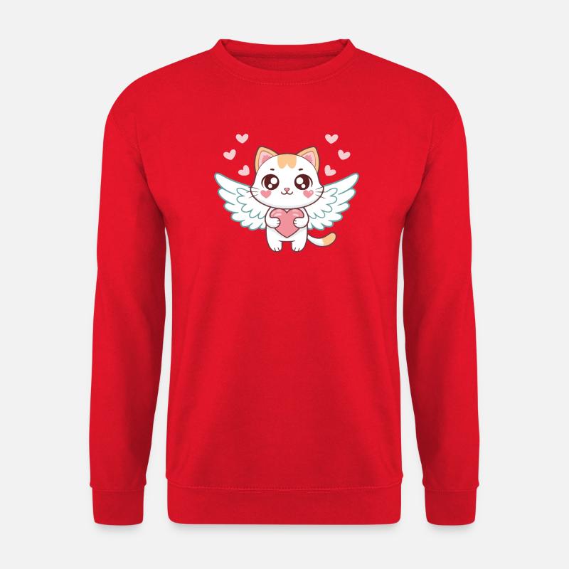 Pastel Heart Angel Cat - Unisex Pullover - Rot