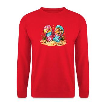 Flip Flops am Strand Illustration  - Unisex Pullover - Rot - Vorne - Alina (178cm) & Michal (187cm)