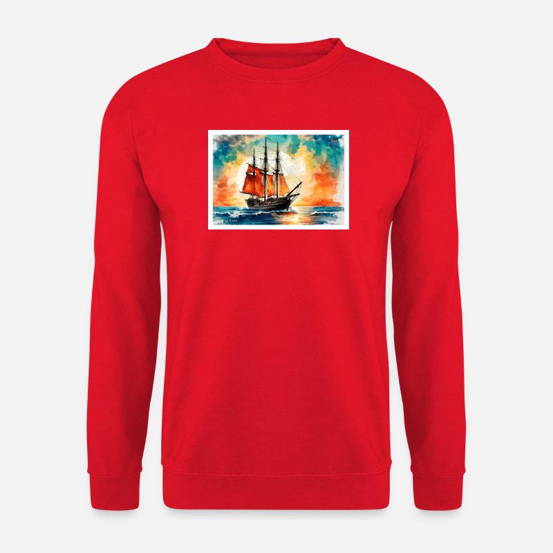 Red sailing ship at sunset - Unisex Sweatshirt - red