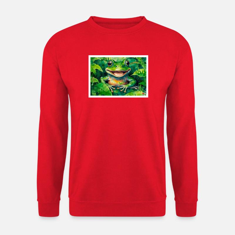 Cheerful frog in the leaf forest - Unisex Sweatshirt - red