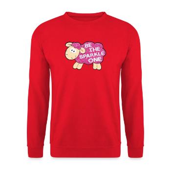 Be the Sparkle One – Glitzerndes Schaf Spruch - Unisex Pullover - Rot - Vorne - Alina (178cm) & Michal (187cm)