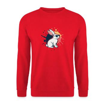 Cooler Hase mit Gläsern und Spritzern - Unisex Pullover - Rot - Vorne - Alina (178cm) & Michal (187cm)