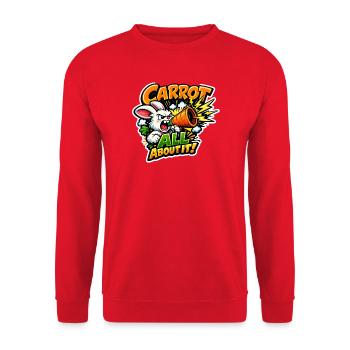 Karotten Megafon Bunny – Comic Stil - Unisex Pullover - Rot - Vorne - Alina (178cm) & Michal (187cm)