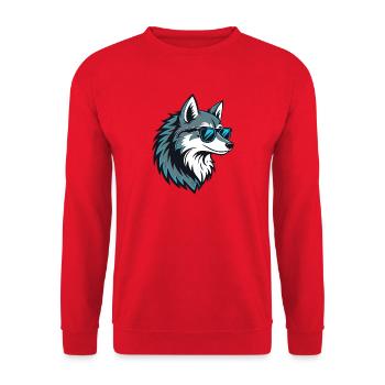 Stylischer Wolf mit blauer Brille - Unisex Pullover - Rot - Vorne - Alina (178cm) & Michal (187cm)