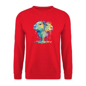 Schmelzende Regenbogen Capybara - Wasserschein - Unisex Pullover - Rot - Vorne - Alina (178cm) & Michal (187cm)