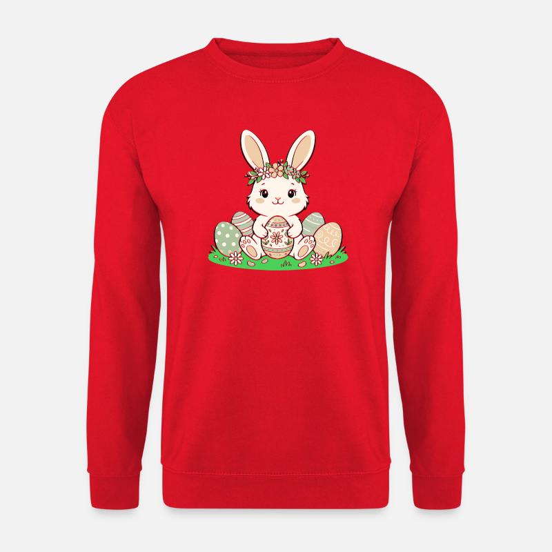 Osterhäschen mit Blütenkranz - Unisex Pullover - Rot