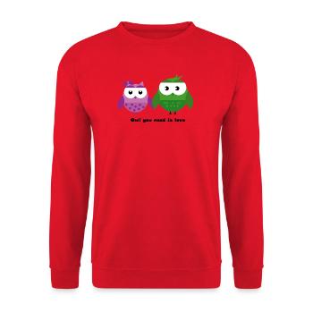 Eulen-Liebe: Owl You Need Is Love - Unisex Pullover - Rot - Vorne - Alina (178cm) & Michal (187cm)