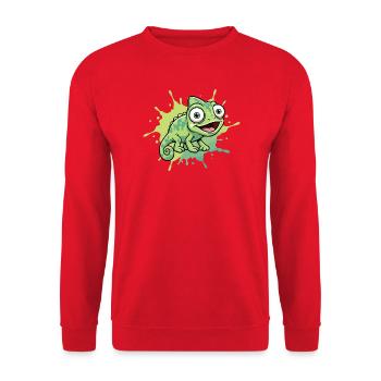 Fröhlicher Chamäleon Spritzer - Unisex Pullover - Rot - Vorne - Alina (178cm) & Michal (187cm)