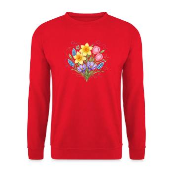 Frühlingsblumen im Stickerei-Stil  - Unisex Pullover - Rot - Vorne - Alina (178cm) & Michal (187cm)