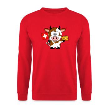 Kuh mit Schweizer Flagge Käse - Unisex Pullover - Rot - Vorne - Alina (178cm) & Michal (187cm)