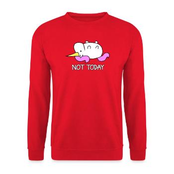 Faules Einhorn Not Today Spruch - Unisex Pullover - Rot - Vorne - Alina (178cm) & Michal (187cm)