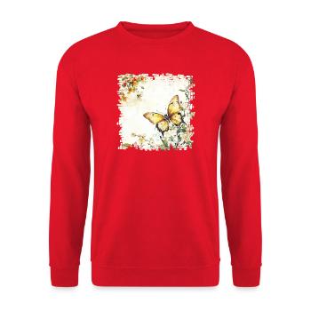 Aquarellschmetterling im Frühlingsgarten - Unisex Pullover - Rot - Vorne - Alina (178cm) & Michal (187cm)