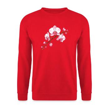 Orchidee Blütenzweig Illustration Florales Motiv - Unisex Pullover - Rot - Vorne - Alina (178cm) & Michal (187cm)