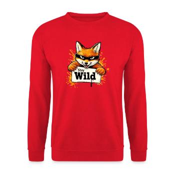 Fuchs Graffiti Illustration mit Schrift Stay Wild - Unisex Pullover - Rot - Vorne - Alina (178cm) & Michal (187cm)