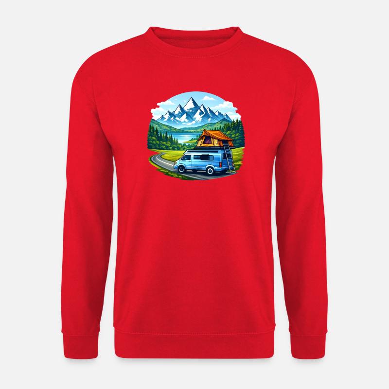 Vanlife Camper Illustration Bergmotiv - Unisex Pullover - Rot