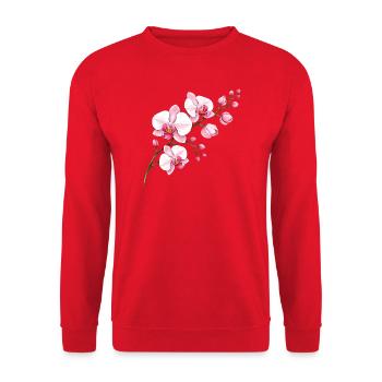 Orchidee Blütenzweig Illustration Florales Motiv - Unisex Pullover - Rot - Vorne - Alina (178cm) & Michal (187cm)