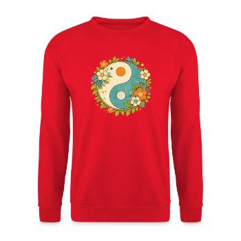 Floral Yin Yang Circle - Unisex Sweatshirt - red - Front - Alina (178cm) & Michal (187cm)