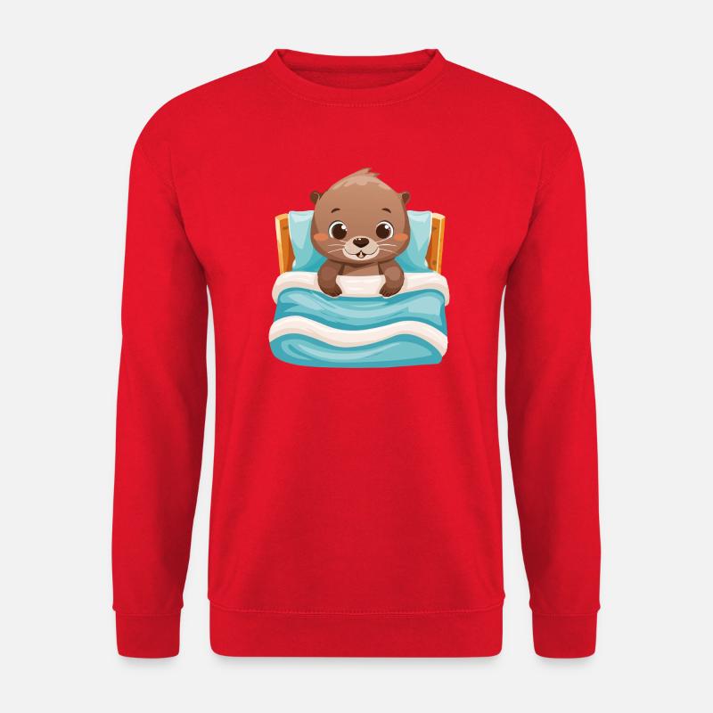 Süßer Otter kuschelt im Bett - Unisex Pullover - Rot