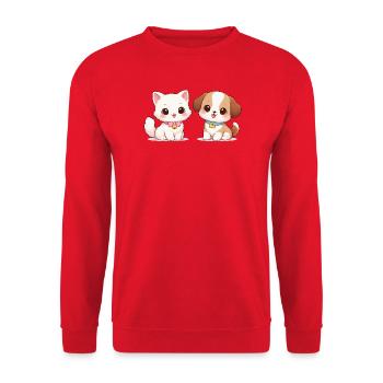 Hund Katze Comic - Unisex Pullover - Rot - Vorne - Alina (178cm) & Michal (187cm)