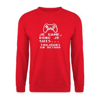 Je game toujours en retard - humour geek - Sweat-shirt Unisexe - rouge - Devant - Alina (178cm) & Michal (187cm)