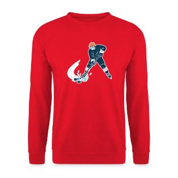 Joueur de hockey sur glace avec un éclaboussure d’œuf - Sweat-shirt Unisexe - rouge - Devant - Alina (178cm) & Michal (187cm)
