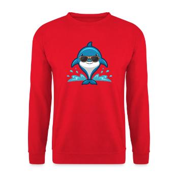 Schicker Delfin auf den Wellen - Unisex Pullover - Rot - Vorne - Alina (178cm) & Michal (187cm)
