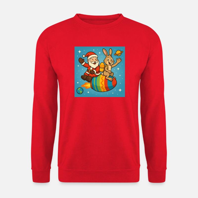 Weihnachts-Osterhase im Sternenflug - Unisex Pullover - Rot