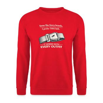 THIS Belt Spruch: Sitzgurt Flugzeug - Unisex Sweatshirt - red - Front - Alina (178cm) & Michal (187cm)