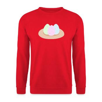 Pastell-Ostereier-Nest - Unisex Pullover - Rot - Vorne - Alina (178cm) & Michal (187cm)