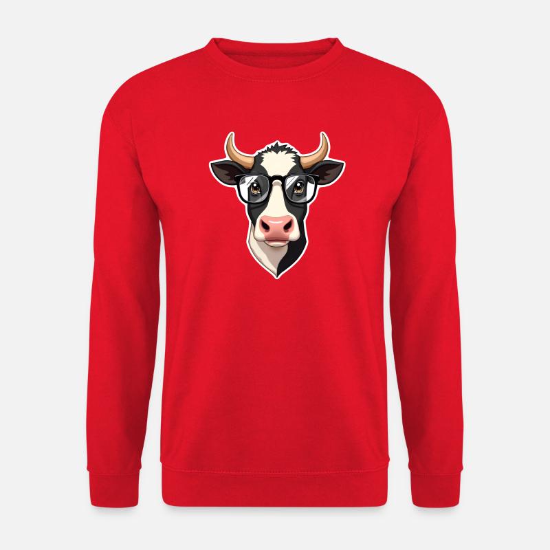 Kuh mit Brille - Unisex Pullover - Rot