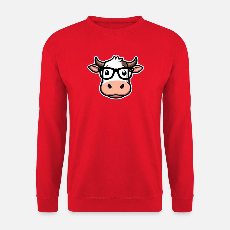 Kuh mit Brille  - Unisex Pullover - Rot