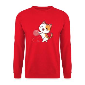 Kawaii-Kätzchen und Pink Ball - Unisex Pullover - Rot - Vorne - Alina (178cm) & Michal (187cm)