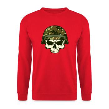 Kampfschädel Camouflage Totenschädel Militär Helm - Unisex Pullover - Rot - Vorne - Alina (178cm) & Michal (187cm)