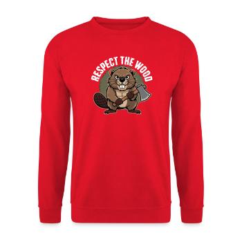  Respect The Wood Lustiger Biber Mit Axt Für - Unisex Pullover - Rot - Vorne - Alina (178cm) & Michal (187cm)