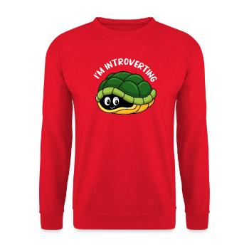 Cute Hiding Turtle Tortoise Shell Cartoon Art - Unisex Pullover - Rot - Vorne - Alina (178cm) & Michal (187cm)